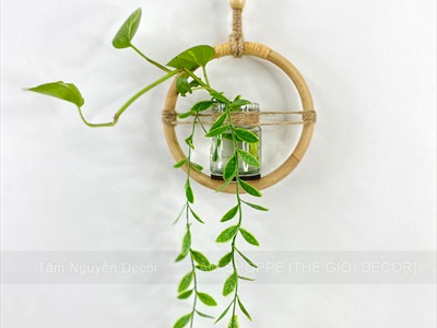 Vòng mây lọ thủy tinh treo tường thủy canh [Cute] ĐK15cm BINHLOHOA-07